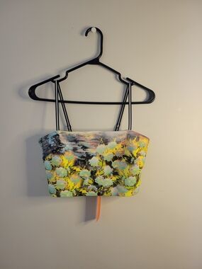 Clover Canyon Yellow and Mint Floral Crop Tank with Double Straps